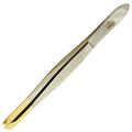 CS29 3 1/2" Gold Tipped, Surgical Grade, German Stainless Steel Tweezers (Slanted) - Flawless Eyebrow and Facial Hair Shaping and Removal for Men/Women