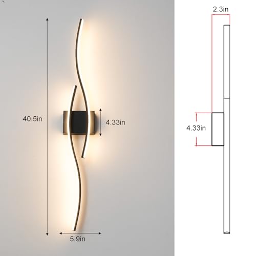 Daunton 40.5in Hardwired Black Wall Sconce Set of 2 with Remote, Dimmable LED, 3-CCT, Memory & Timer