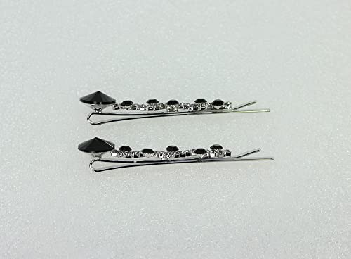 Faship Black Floral Rhinestone Hair Clips 2 Pack for Bridal & Party