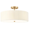 18-Inch Gold Semi Flush Mount Ceiling Light with Pleated Fabric Shade - Audickic