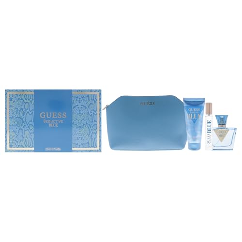 Guess Seductive Blue Women 4-Piece Gift Set 6.4 Fl Oz - EDT Spray, Body Lotion & Pouch