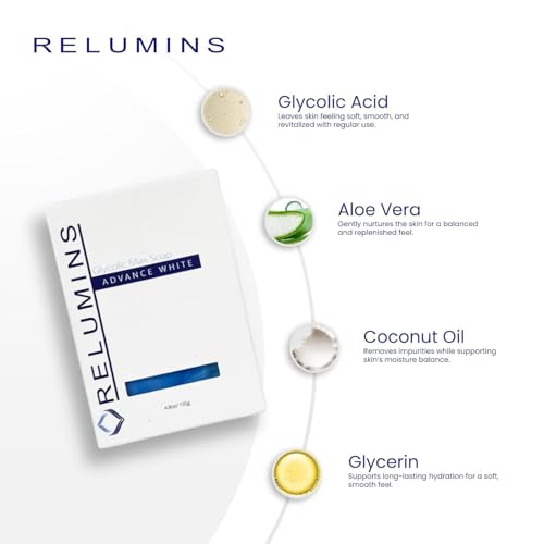 Relumins Glycolic Acid Soap Bar with Aloe and Salicylic Acid ? Gentle AHA Mild Peel for Smoother, Soothing Skin | Self-Care Exfoliating Bar Soap with Professional Spa Formula, 135g x 5 Bars