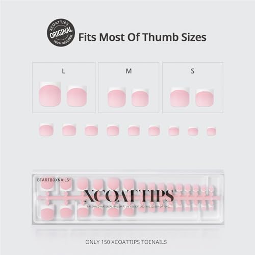 BTArtBoxNails XCOATTIPS Press On Toenails – Pink Base, S-L, Sharp Square