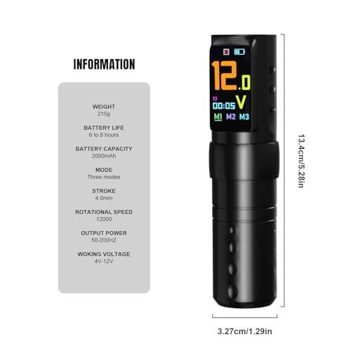 Wireless Tattoo Pen Kit 2000mAh - Professional Portable Tattoo Machine with Color Screen