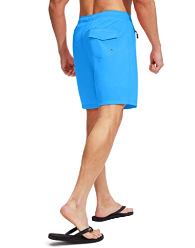 Men's 7 Inch Quick Dry Swim Trunks - Large Blue Board Shorts with Pockets