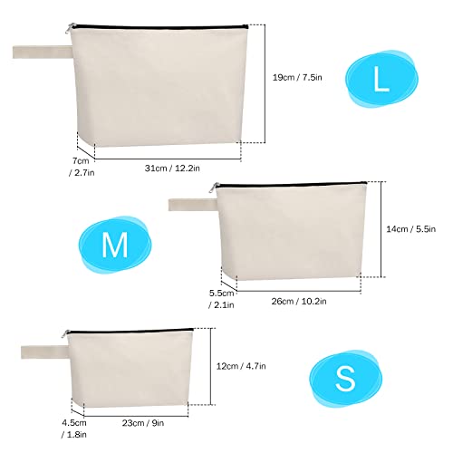 Sinzip 10Pcs Cotton Canvas Makeup Bags with Bottom, White Large Capacity Travel Pouches