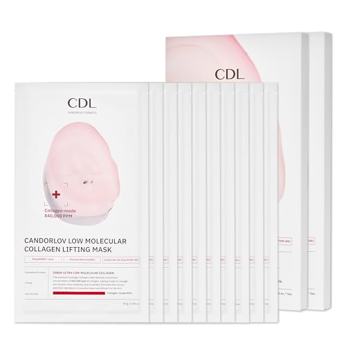 CDL Low Molecular Collagen Face Lifting Mask - Glowing, Firming & Deep Hydrating Korean Hydrogel Sheet Mask for Glass Skin Elasticity, Phyto PDRN Anti-Aging Skincare (10 Sheets)
