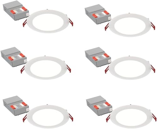 6-Inch Flat Trim Recessed LED Downlights - 5-in-1 CCT, 6 Pack