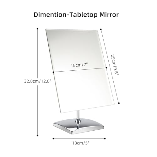 Surdy Large Table Desk Mirror with Stand for Office Desktop, Makeup Vanity and Bathroom Countertop - Personal Adjustable Face Mirror