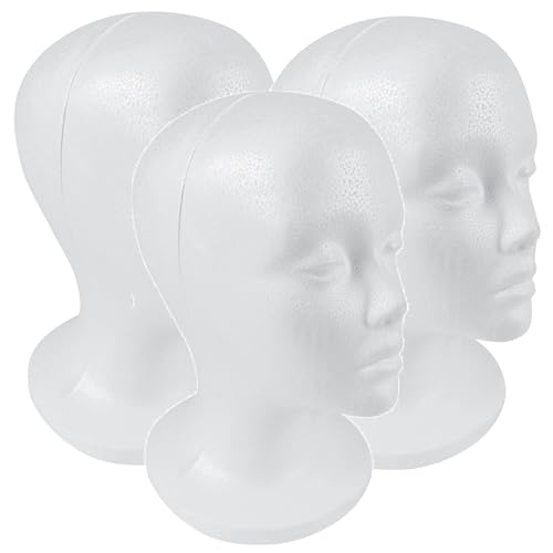 Female Styrofoam Wig Mannequin Heads - 11 Inch Practice Models, 3-Pack with Round Base