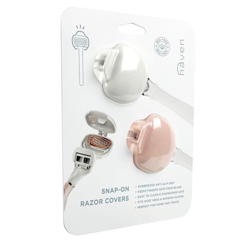 Haven Clip On Razor Protector for Men and Women - Premium Razor Covers Designed to Last - 2 pack (White and Coral)