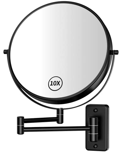 9-Inch Wall Mount Magnifying Mirror Black 1X/10X Double-Sided Swivel Vanity