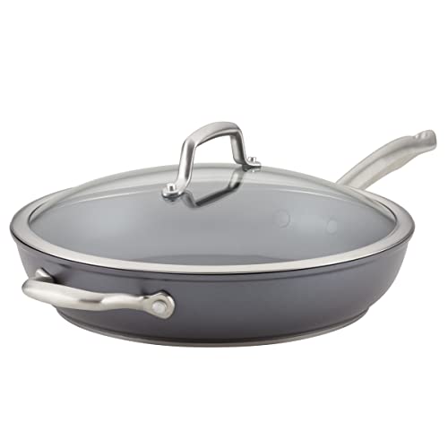 12-Inch Hard Anodized Nonstick Deep Frying Pan with Lid & Helper Handle
