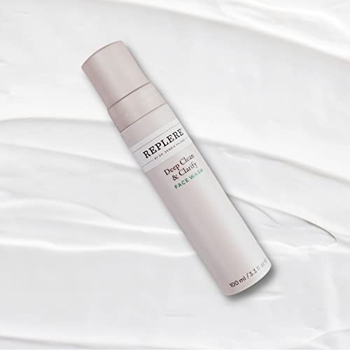 Replere Deep Clean & Clarify ? Luxury Gentle Exfoliating Face Wash with Coffea Arabica, Green Tea & Vitamins A & E ? Hydrating Foaming Cleanser for Women, Smooths & Brightens Skin ? 3.3 fl oz