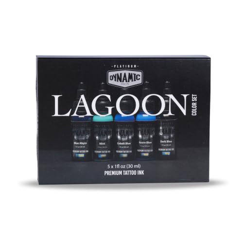 Lagoon Tattoo Ink Set - 5 Vibrant Blue Colors, 1 oz Each, REACH Compliant, Made in Spain