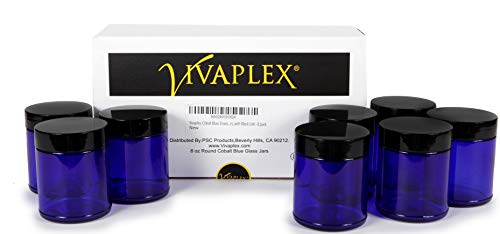 Cobalt Blue Glass Jars with Black Lids - 8 oz Storage Containers (8 Pack)