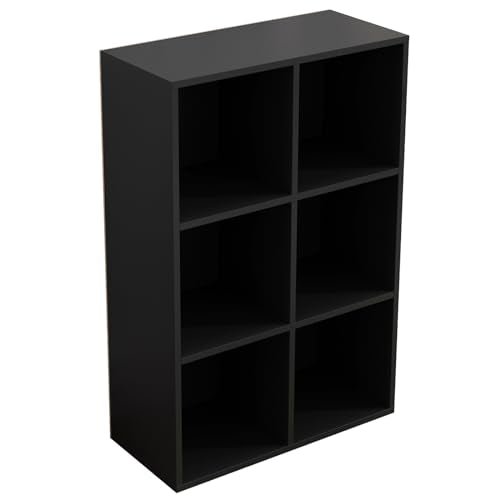 6-Cube Storage Shelf Bookcase in Black - Multi-Purpose Wooden Organizer