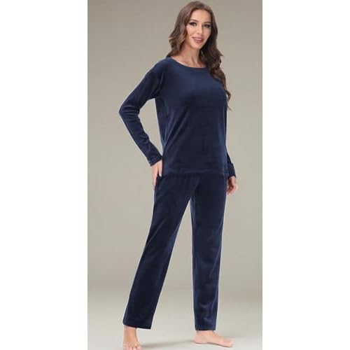 COZZIPLUS Women Velour Sweatsuits Sets Lounge Set 2 Piece Sweatsuit Crew Neck Sweatshirt and Sweatpant Velvet Jogging Suit