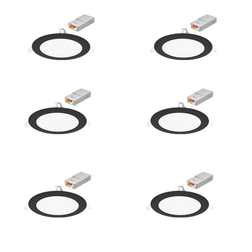 6-Pack Ultra-Thin Recessed LED Lights with Adjustable CCT Black Trim