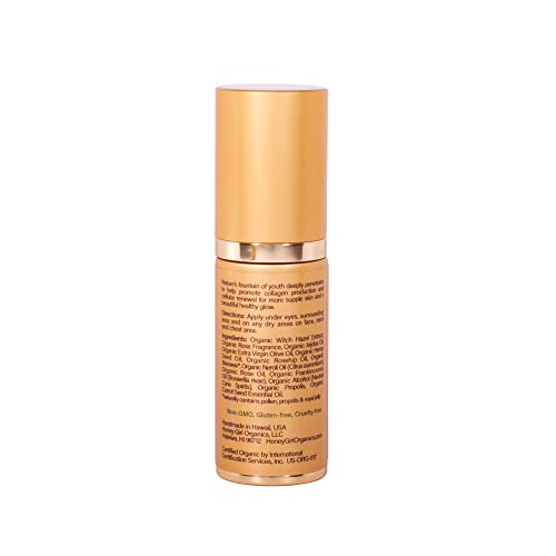 Honey Girl Organics HoneyGlo Regenerating Face Serum, USDA Certified Organic Facial Serum for Women Softens and Moisturizes Skin with Enriched Beehive Ingredients, Vitamin C and EVOO (1 oz)