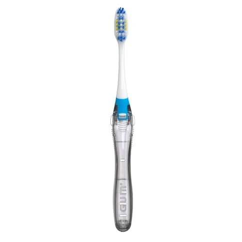 GUM Folding Travel Toothbrush 2 Pack - Compact Soft Bristle Toothbrush with Tongue Cleaner