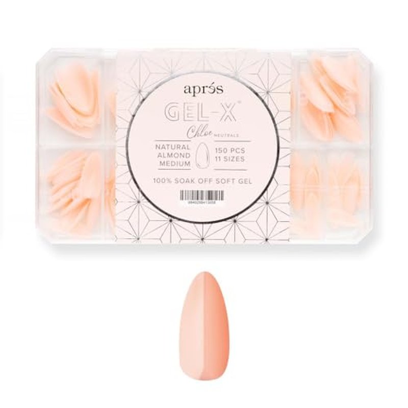 Apres Neutrals Gel-X Chloe Box Of Nail Tips, 11 Sizes 00-9, Soft Gel Tip Box (150pcs) (Natural Almond Medium, 150)