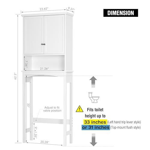 UTEX Over Toilet Storage Cabinet White with Adjustable Shelves Bathroom Organizer