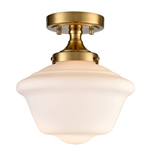 Gold Semi Flush Mount Ceiling Light Modern Schoolhouse Fixture Milk White Glass - Variation of THIS listing
