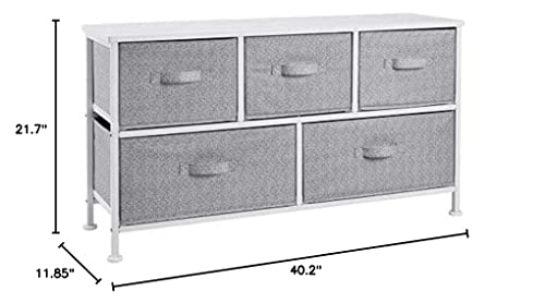 Amazon Basics Extra Wide White Fabric 5-Drawer Closet Storage Organizer with Grey Drawers