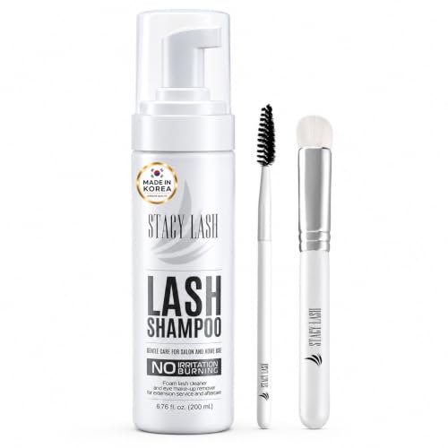 Eyelash Extension Shampoo with Brush - 6.76 fl oz (200 ml) Eyelid Foaming Cleanser & Makeup Remover