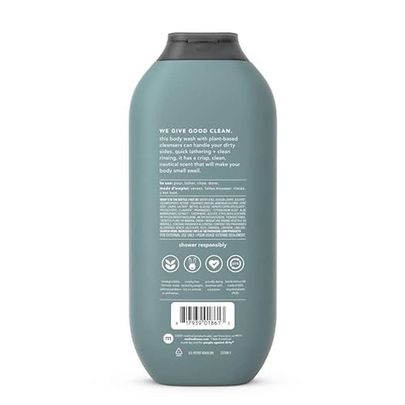 Method Men Body Wash, Sea + Surf, Paraben and Phthalate Free, 18 fl oz (Pack of 2)