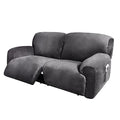 Velvet Stretch Reclining Sofa Slipcover - 75-100 Inch 2 Seater Dark Grey, 6-Piece