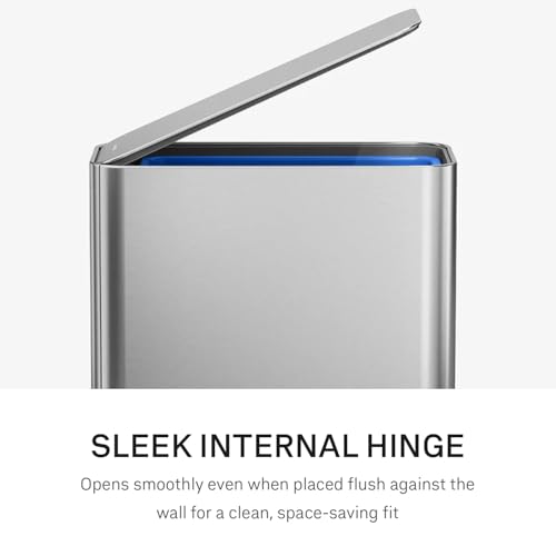 simplehuman 9L Slim Step Trash Can - Brushed Stainless Steel, Internal Hinge