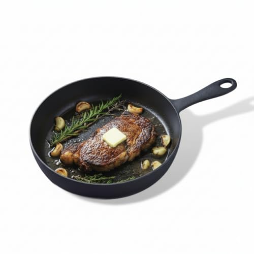 10-Inch Cast Iron Skillet - Pre-Seasoned Non-Stick Frying Pan for Stove, Oven, Grill, Camping