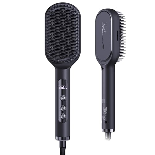 LANVIER Hair Straightener Brush Black Ionic Infrared Styling Tool with Wide Panel