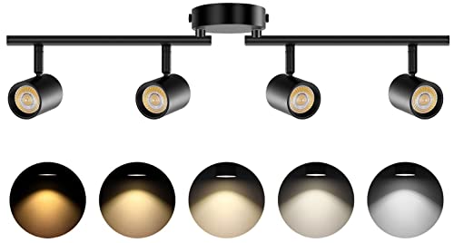 LED Track Lighting Fixtures 5-Color Adjustable Ceiling Spotlights - Black