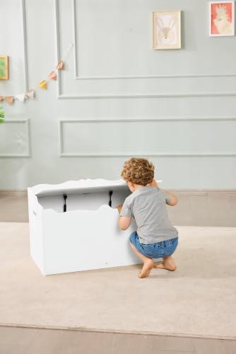 Kids Wooden Toy Storage Chest with Safety Lid - 30 x 18 x 19 Inches, White