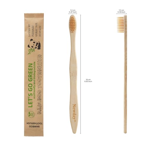 Newday Natural Bamboo Toothbrush Bulk Pack - Eco Friendly Soft Bristles for Adults, Individually Wrapped, Travel & Hotel Use