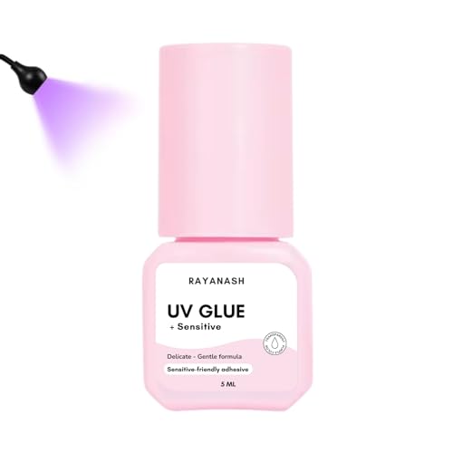 UV Eyelash Glue for Professional - Transparent Purple UV Light Adhesive for Lash Extensions, 1 Sec Fast Drying, Extra Strong Hold Up to 8 Weeks Retention