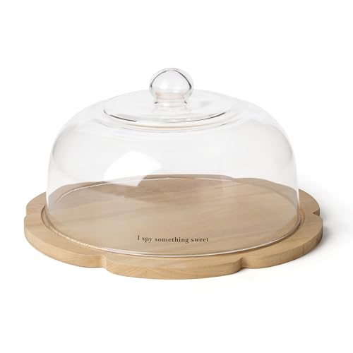 Dessert Cloche with Wooden Base and Glass Dome - Elegant Food Presentation