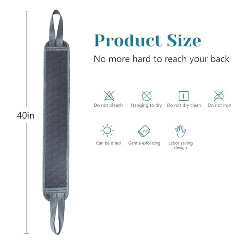 Inmorven Back Scrubber for Shower Exfoliating Body Scrubber 40 inch Double-Sided Back Exfoliator Scrub Towel, Bath Body Brush Widened Back Washer with Handle for Men and Women (Grey)
