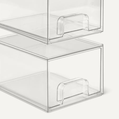 7.5 x 6 x 4.5 Inch Stackable Plastic Makeup Organizer Drawer Set - Clear, 4-Pack