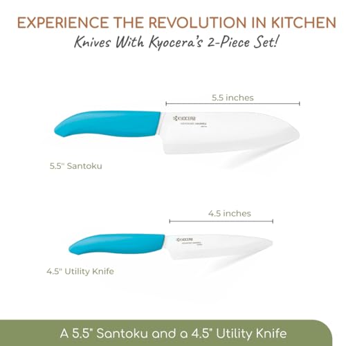 Kyocera Revolution 2-Piece Ceramic Knife Set 5.5" Santoku & 4.5" Utility White/Blue