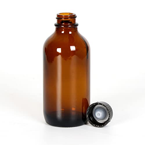 4 Ounce Amber Glass Bottles with Lids - Refillable Container for Essential Oils & Vanilla Extract - 16 Pack