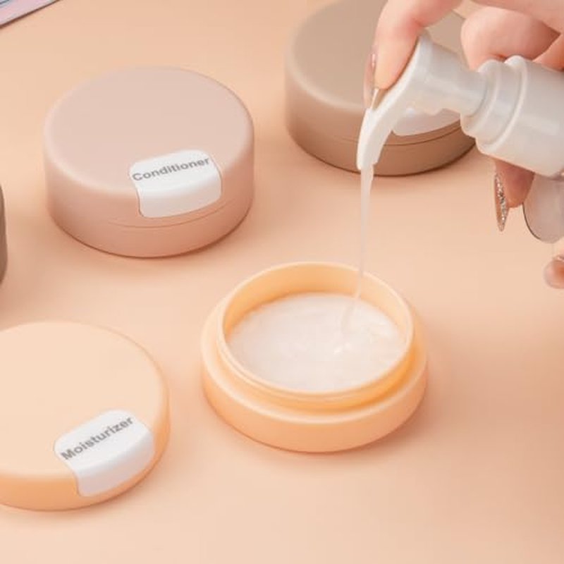Gemice Travel Containers for Toiletries, Magnetic Travel Containers, TSA Approved Cream Jars with Toiletry Bag, Leak-proof Small 1oz Capsules Set with Multiple Labels for Organization (4 Pack)