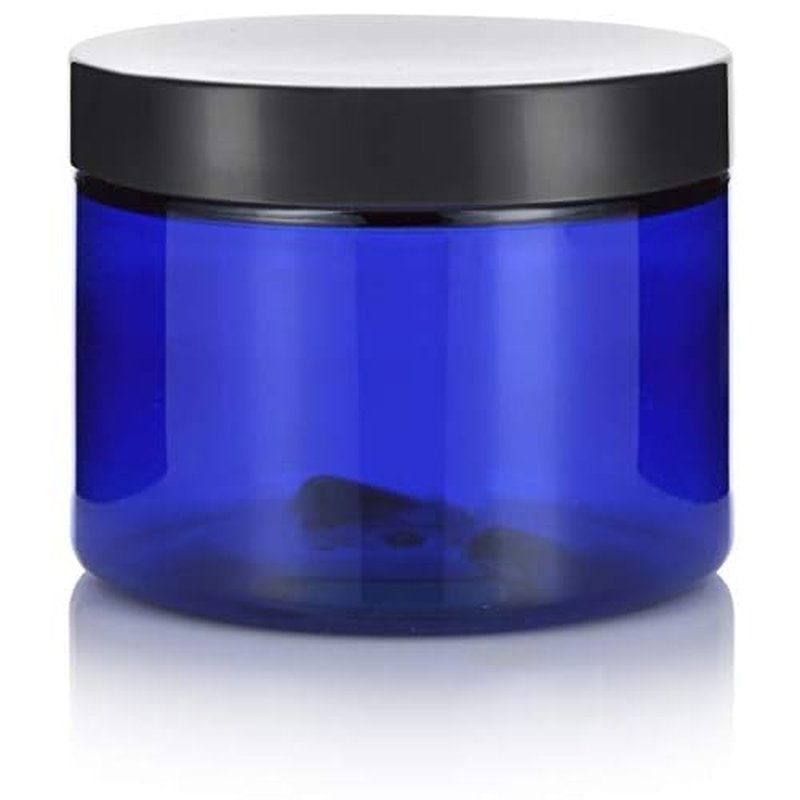 6 oz Cobalt Blue PET Plastic Jar with Black Smooth Lid (12 pack) Storage Containers