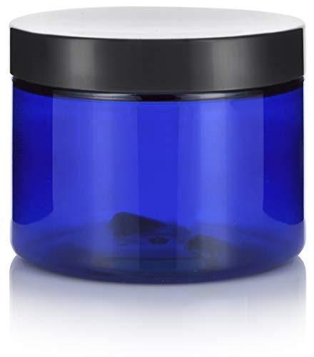 12 Pack 6oz Cobalt Blue PET Plastic Jars with Black Lid - Storage Containers