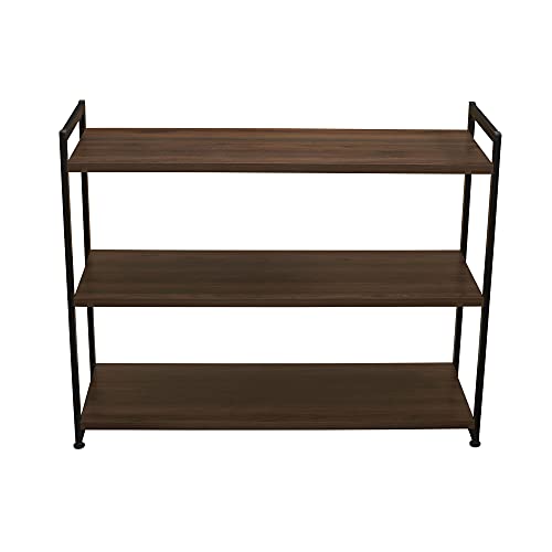 Walnut Wide 3-Shelf Open Bookshelf - Mid Century Modern Storage