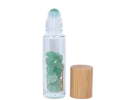 Wresty 10ml Glass Essential Oil Roller Bottles with Gemstone Tops & Bamboo Lids - 10 Pack