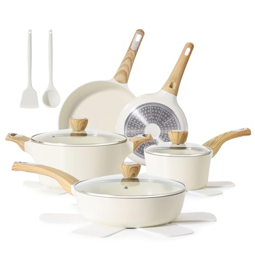 SENSARTE Granite Ceramic Non-Stick Cookware Set - White, 14 Pieces, Induction Compatible